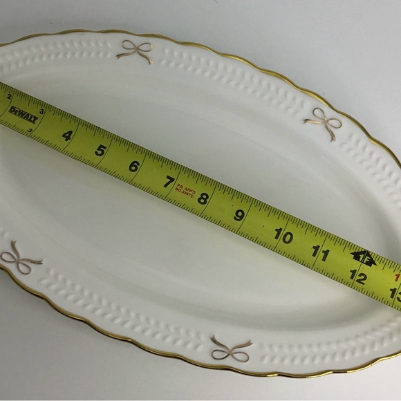 Oval Platter 14” Long Christmas Gold Bows Gold Rims New - Picture 2 of 4